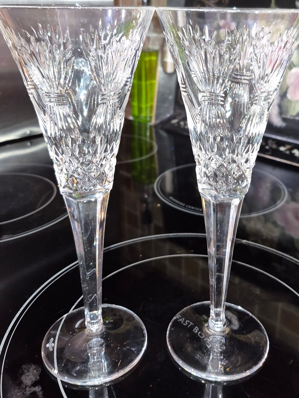 2 Waterford Crystal Clear Cut-Glass Champagne Flutes